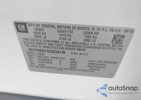 2010 Cadillac Srx Performance Collection z USA, uszkodzony, nr VIN 3GYFNEEY4AS638148